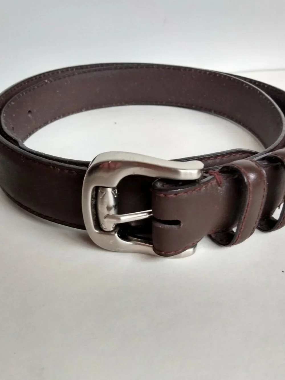 Women's Brown Genuine Leather Belt with Silver Tone Buckle 41